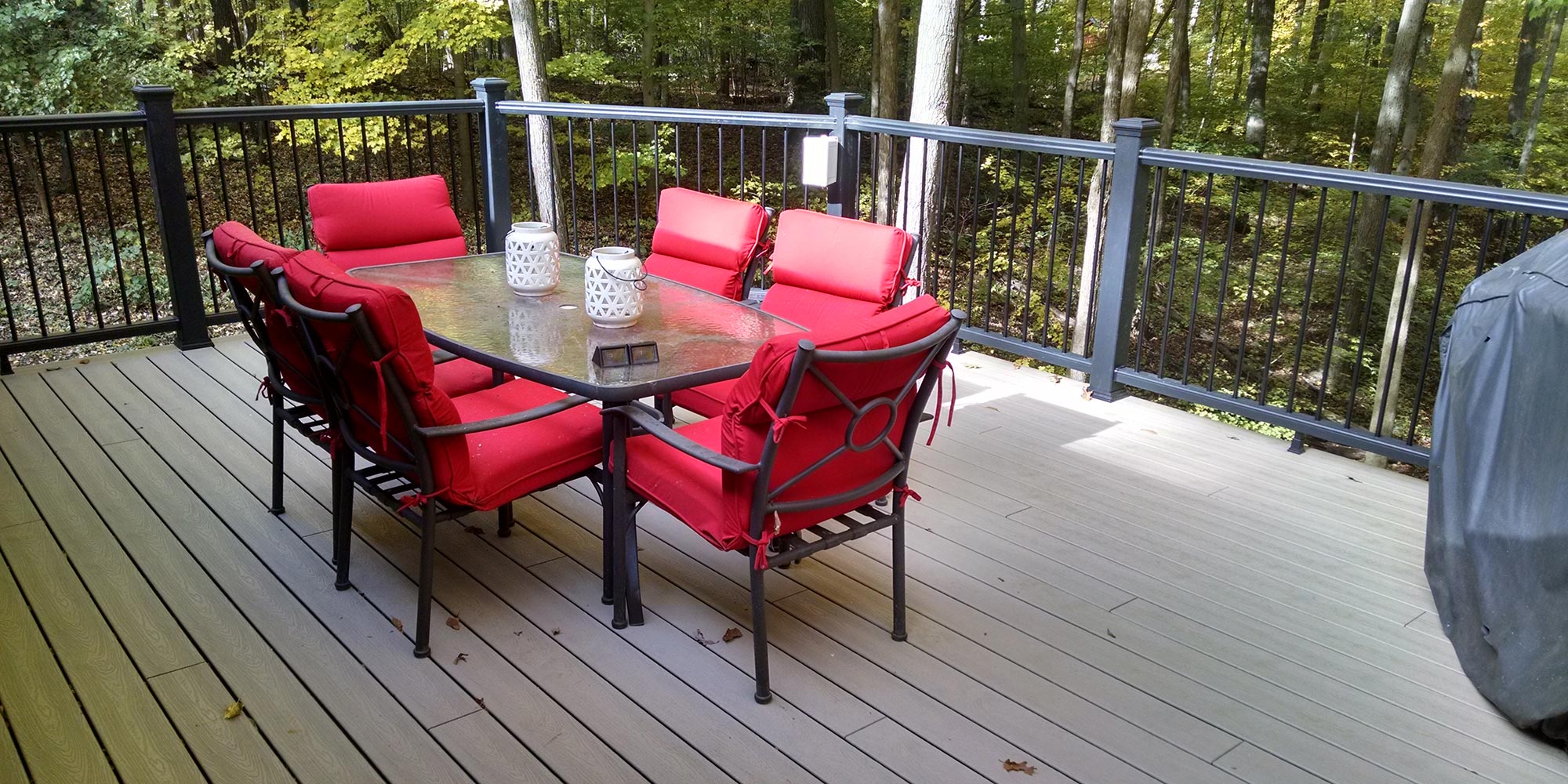 premium composite deck boards and a railing system