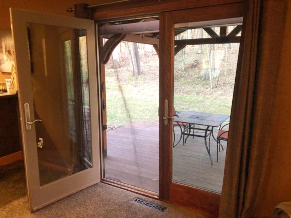 Andersen French Door with wood grain interior installation.